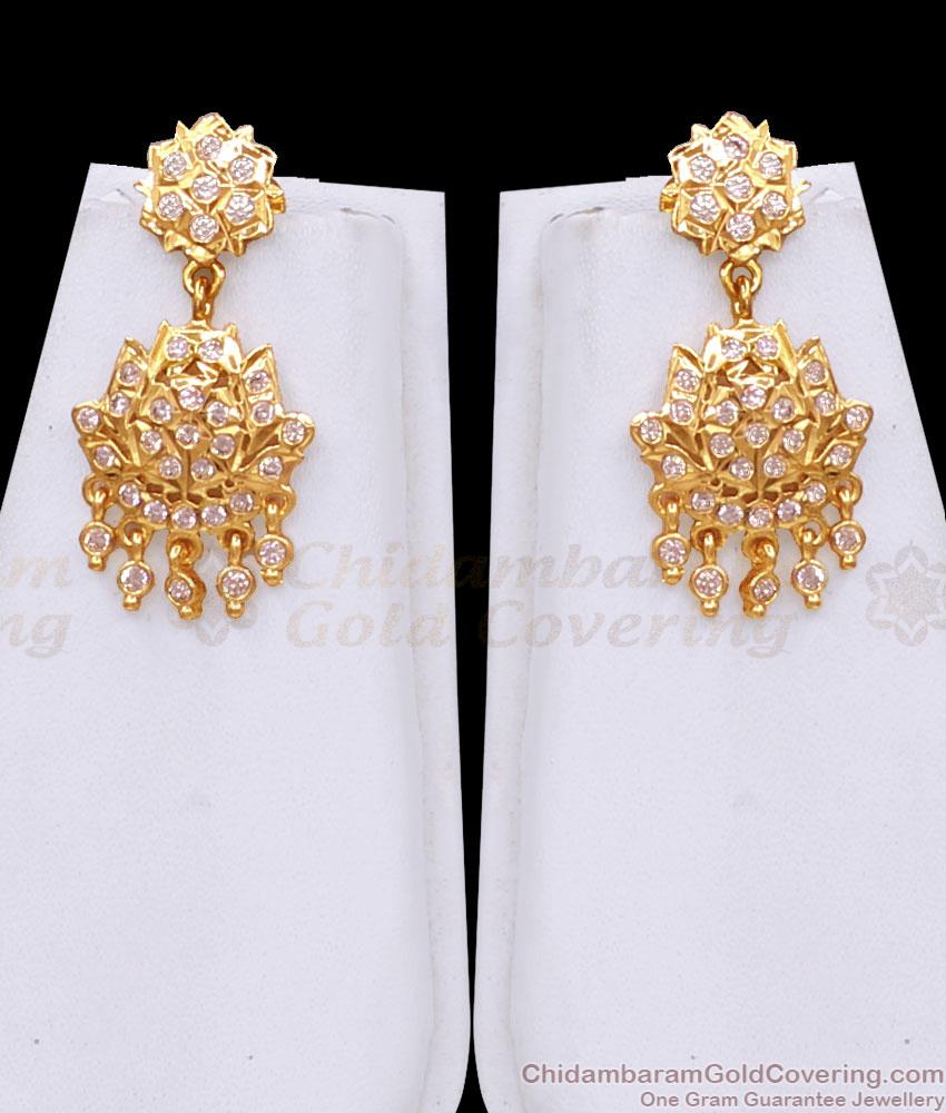 Traditional Impon White Stone Long Haram with Matching Jhumka Earrings Set HR3811 Traditional Impon White Stone Long Haram with Matching Jhumka Earrings Set HR3811
