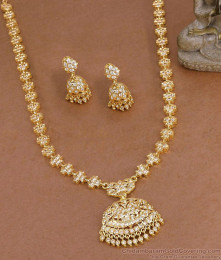 Five Metal Gold Polish White Stone Haram Jhumka Bridal Set HR3813
