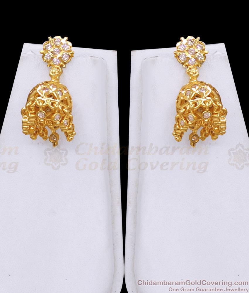 Five Metal Gold Polish White Stone Haram Jhumka Bridal Set HR3813