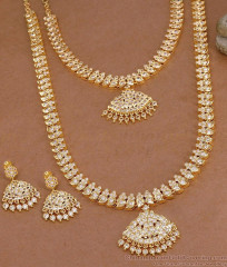 Impon Mango Motif Ruby White Stone Long Haram Necklace Combo Set HR3815
