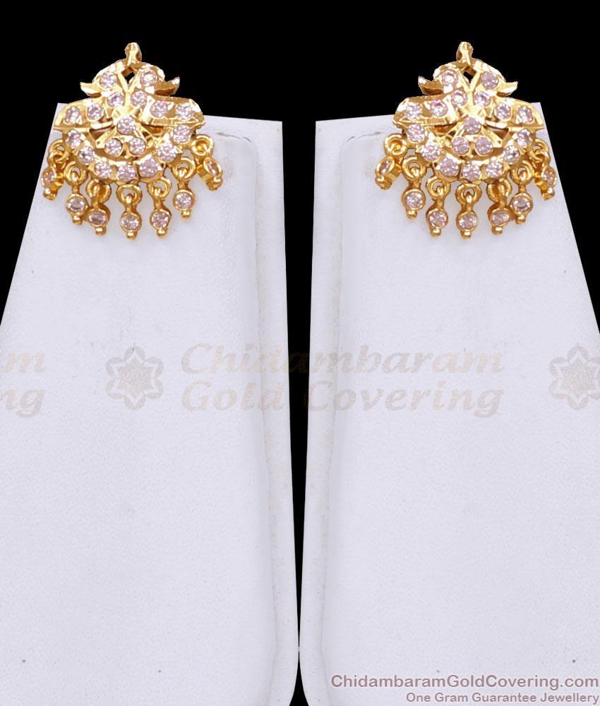 Full White Stone Impon 5 Metal Floral Haram Set Dual Peacock Design HR3816