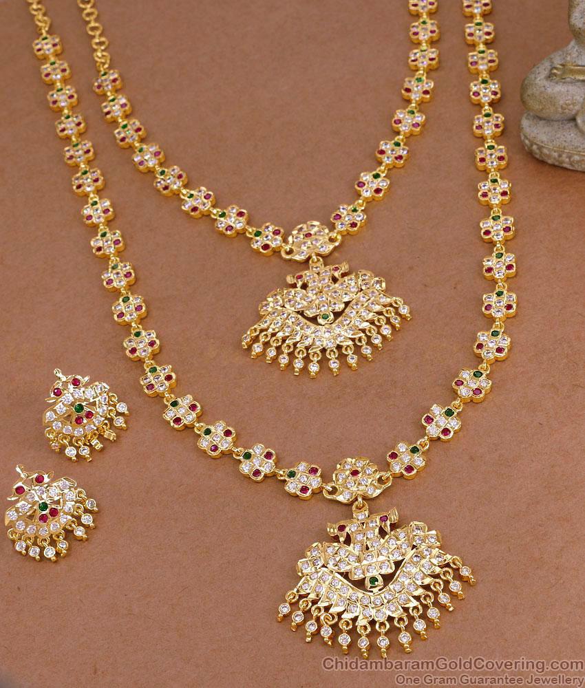 Handcrafted Five Metals Gold Polish Peacock Pendant Double Haram Set HR3817 Handcrafted Five Metals Gold Polish Peacock Pendant Double Haram Set HR3817