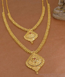 South Indian Bridal Wear Ruby Stone Gold Haram Combo Set For Women HR3819 South Indian Bridal Wear Ruby Stone Gold Haram Combo Set For Women HR3819