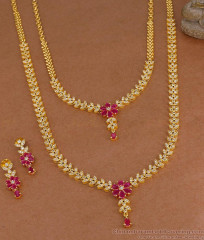 Attractive Ad Stone Gold Haram Necklace Set Ruby Floral Design HR3820 Attractive Ad Stone Gold Haram Necklace Set Ruby Floral Design HR3820