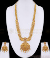 Grand One Gram Gold Gajalakshmi Pendant Long Haram Bridal Combo Set HR3821 Grand One Gram Gold Gajalakshmi Pendant Long Haram Bridal Combo Set HR3821