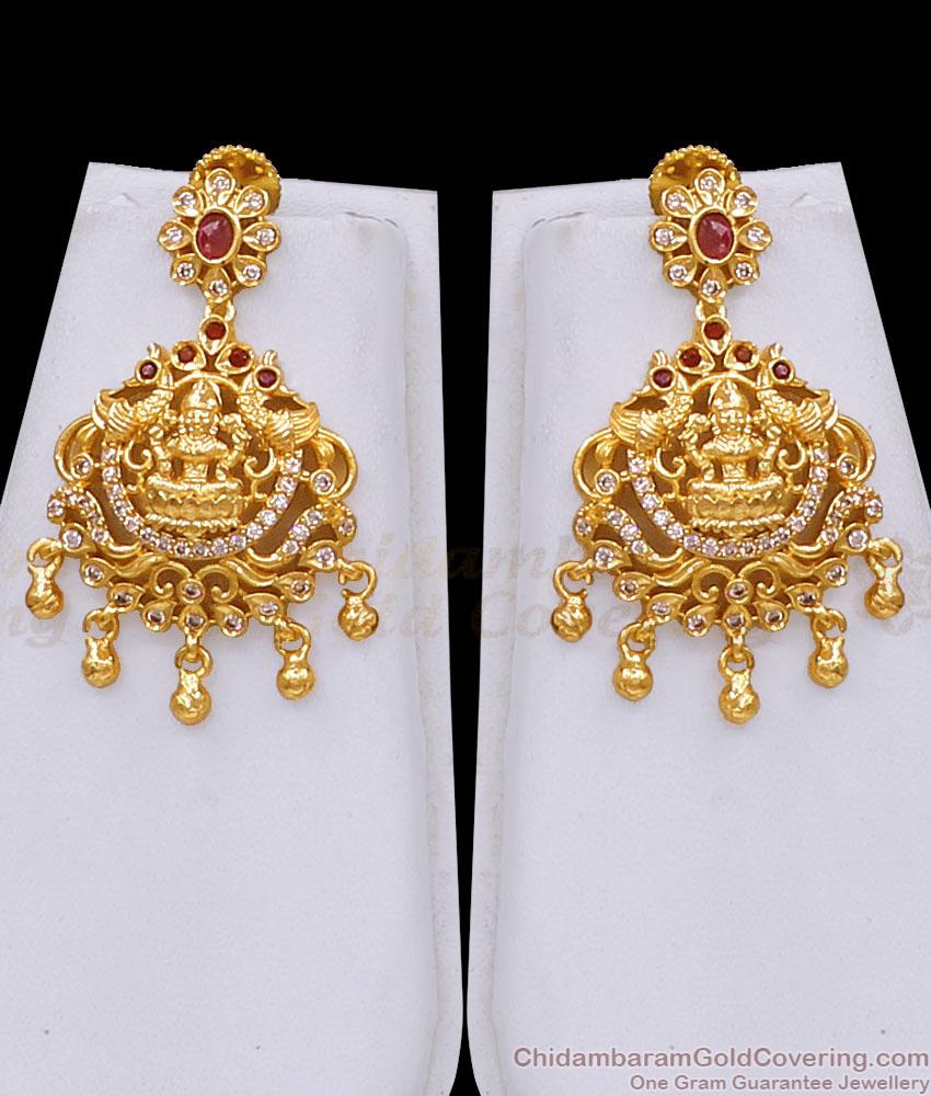 Grand One Gram Gold Gajalakshmi Pendant Long Haram Bridal Combo Set HR3821 Grand One Gram Gold Gajalakshmi Pendant Long Haram Bridal Combo Set HR3821