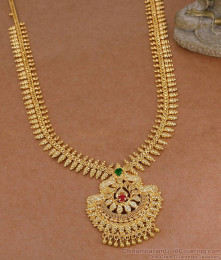 Unique Mullai Arumbu Gold Imitation Peacock Haram With Ad Stone HR3827 Unique Mullai Arumbu Gold Imitation Peacock Haram With Ad Stone HR3827