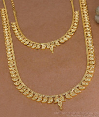 Premium Quality Gold Imitation Mango Haram Necklace Combo Set HR3833 Premium Quality Gold Imitation Mango Haram Necklace Combo Set HR3833