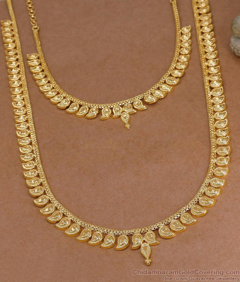Premium Quality Gold Imitation Mango Haram Necklace Combo Set HR3833
