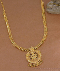 South Indian Traditional Goddess Lakshmi Pendant Long Haram Beaded Border Chain HR3835 South Indian Traditional Goddess Lakshmi Pendant Long Haram Beaded Border Chain HR3835