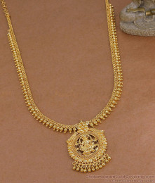 South Indian Traditional Goddess Lakshmi Pendant Long Haram Beaded Border Chain HR3835
