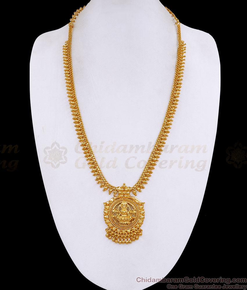 South Indian Traditional Goddess Lakshmi Pendant Long Haram Beaded Border Chain HR3835 South Indian Traditional Goddess Lakshmi Pendant Long Haram Beaded Border Chain HR3835