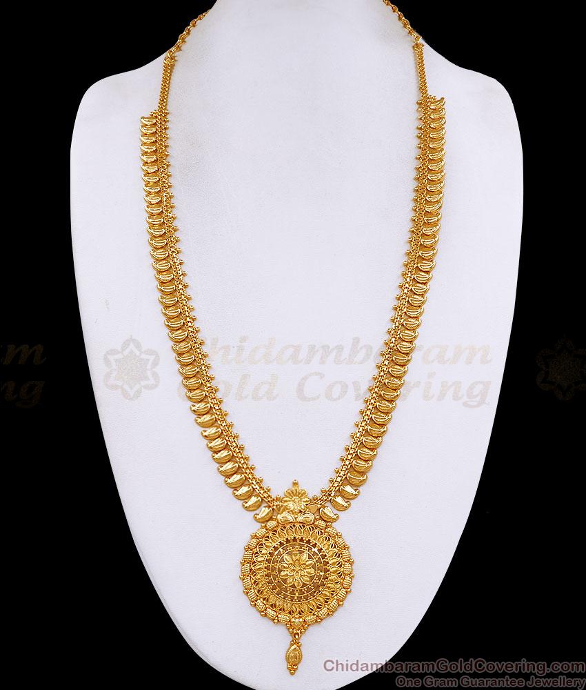 Temple Style Gold Tone Royal Wedding Long Mango Haram Shop Online HR3837 Temple Style Gold Tone Royal Wedding Long Mango Haram Shop Online HR3837
