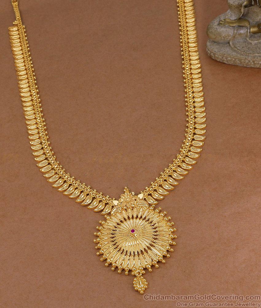 Single Ruby Stone Leaf Design Gold Long Haram For Women HR3842 Single Ruby Stone Leaf Design Gold Long Haram For Women HR3842