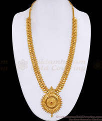 Single Ruby Stone Leaf Design Gold Long Haram For Women HR3842