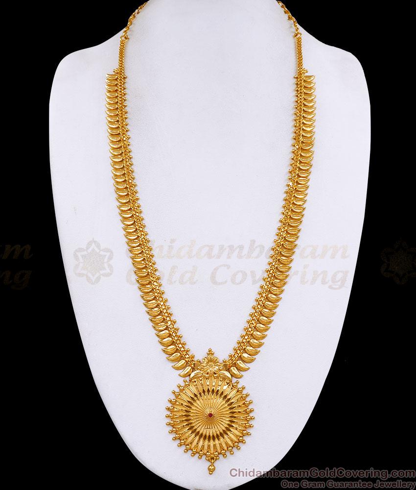 Single Ruby Stone Leaf Design Gold Long Haram For Women HR3842 Single Ruby Stone Leaf Design Gold Long Haram For Women HR3842