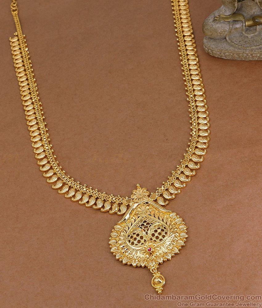 South Indian Bridal Wear Kerala Haram 1 Gram Gold Jewelry Mango Design HR3844 South Indian Bridal Wear Kerala Haram 1 Gram Gold Jewelry Mango Design HR3844