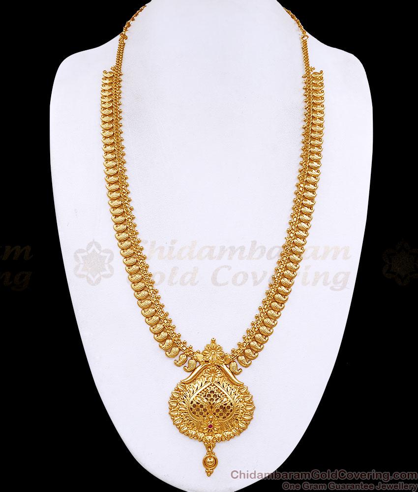 South Indian Bridal Wear Kerala Haram 1 Gram Gold Jewelry Mango Design HR3844 South Indian Bridal Wear Kerala Haram 1 Gram Gold Jewelry Mango Design HR3844