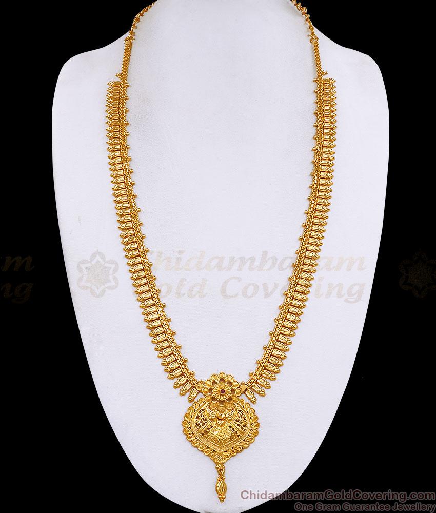 Grand Floral Design Micro Gold Plated Mullaipoo Long Haram Online HR3845