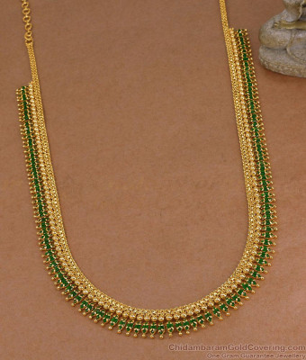 High Quality 1 Gram Gold Plated Green Ad Stone Mullai Haram Online HR3847