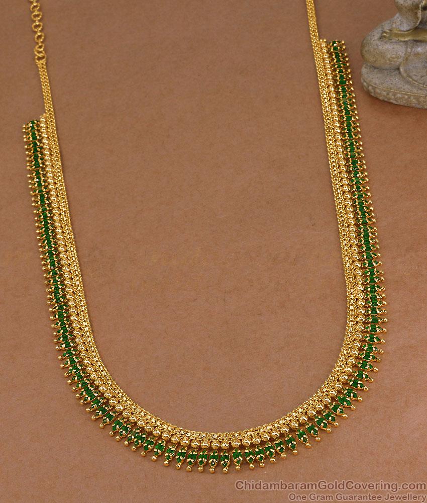 High Quality 1 Gram Gold Plated Green Ad Stone Mullai Haram Online HR3847 High Quality 1 Gram Gold Plated Green Ad Stone Mullai Haram Online HR3847