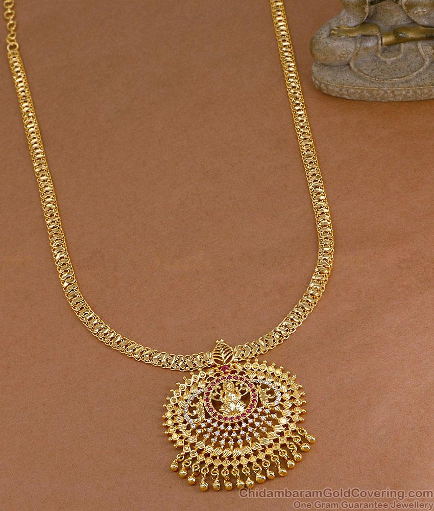 New Arrival Lakshmi Design Ruby White Stone Haram 1 Gram Gold Jewelry HR3849