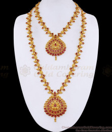 High Quality Gold Plated Ruby Stone Haram Necklace Combo For Wedding HR3852 High Quality Gold Plated Ruby Stone Haram Necklace Combo For Wedding HR3852