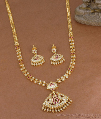 Original Five Metal Impon Swan Haram With Pin Type Earring HR3853