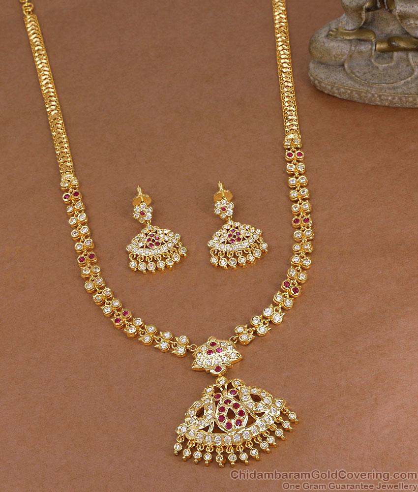 Original Five Metal Impon Swan Haram With Pin Type Earring HR3853