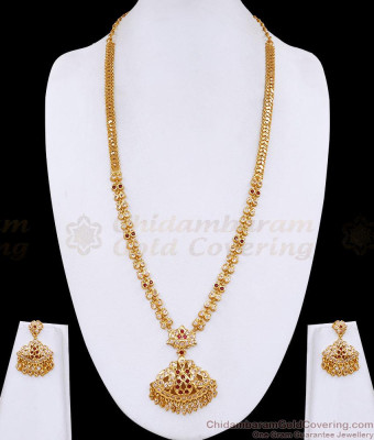 Original Five Metal Impon Swan Haram With Pin Type Earring HR3853