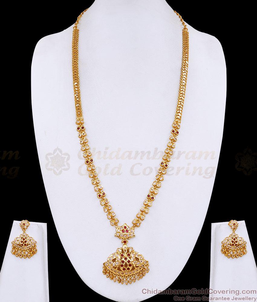 Original Five Metal Impon Swan Haram With Pin Type Earring HR3853
