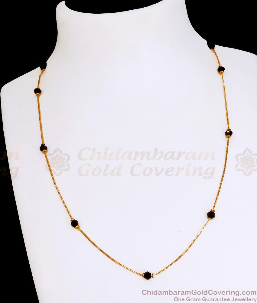 Pure Gold Tone Line Chain With Black Crystal For Women CHNS1215 Pure Gold Tone Line Chain With Black Crystal For Women CHNS1215