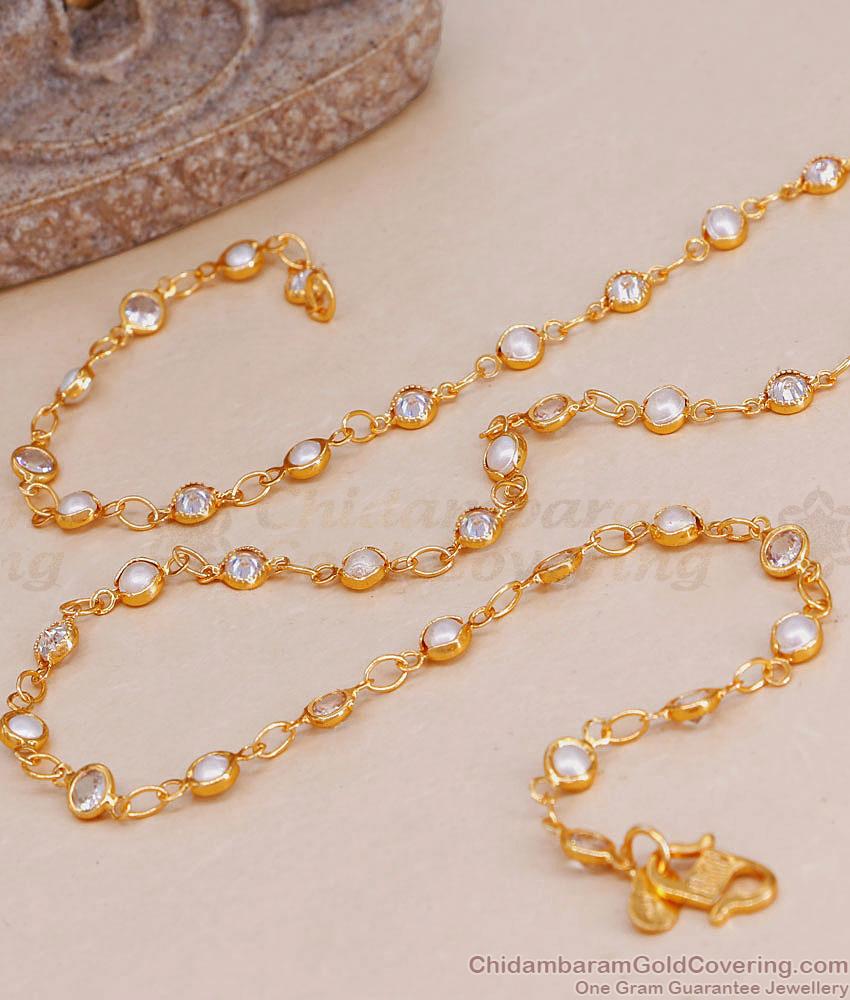 Glittering Pearls And Diamond Short Chain 1 Gram Gold Jewelry CHNS1221 Glittering Pearls And Diamond Short Chain 1 Gram Gold Jewelry CHNS1221