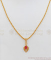 Single Ruby Stone Light Weight Leaf Design Gold Pendant Chain SMDR545