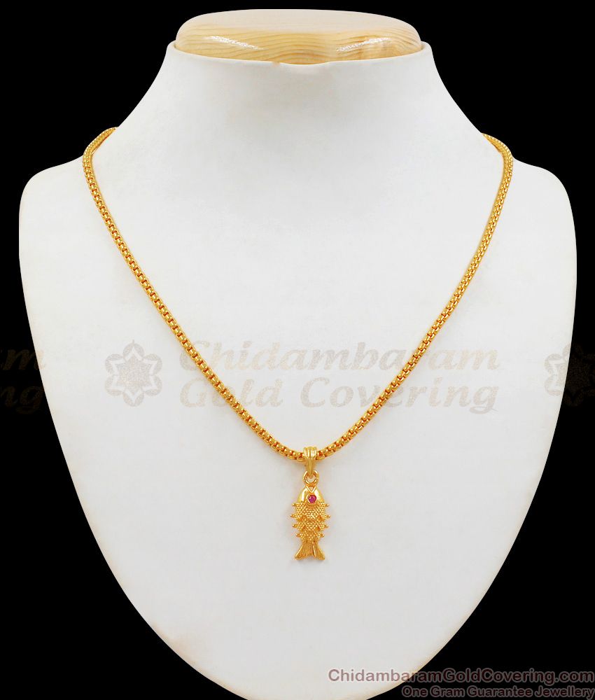 Traditional Fish Gold Pendant Design Short Chain Collection SMDR567