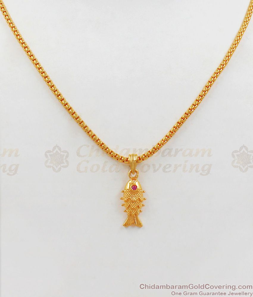 Traditional Fish Gold Pendant Design Short Chain Collection SMDR567