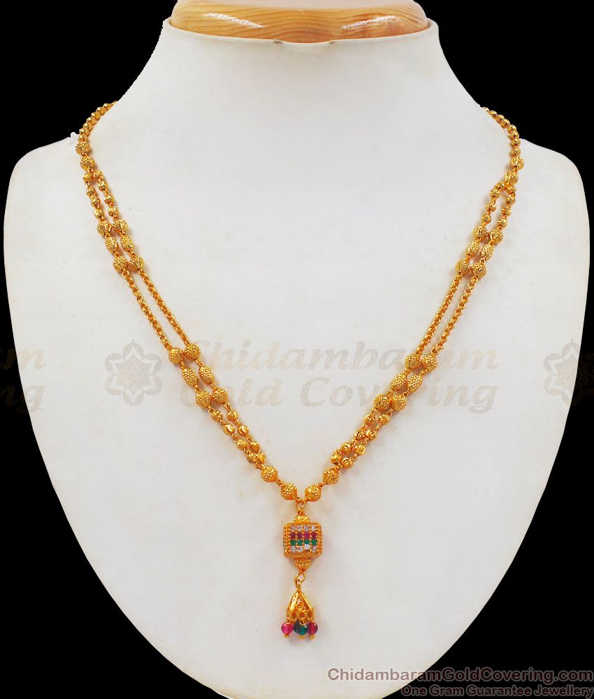 Latest Double Line Gold Pendent And Short Chain Collection SMDR659