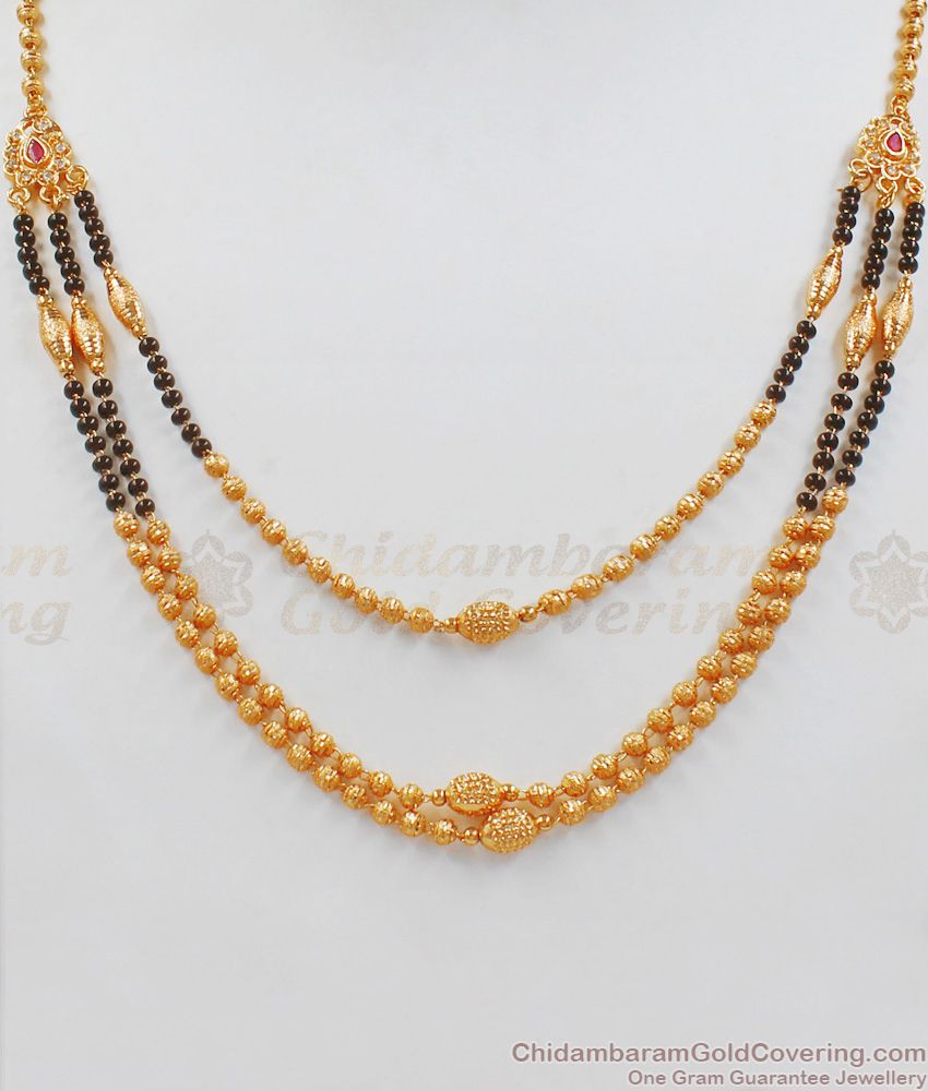 Three Lines Black Beads Mangalsutra Design Thali Chain For Women THAL98