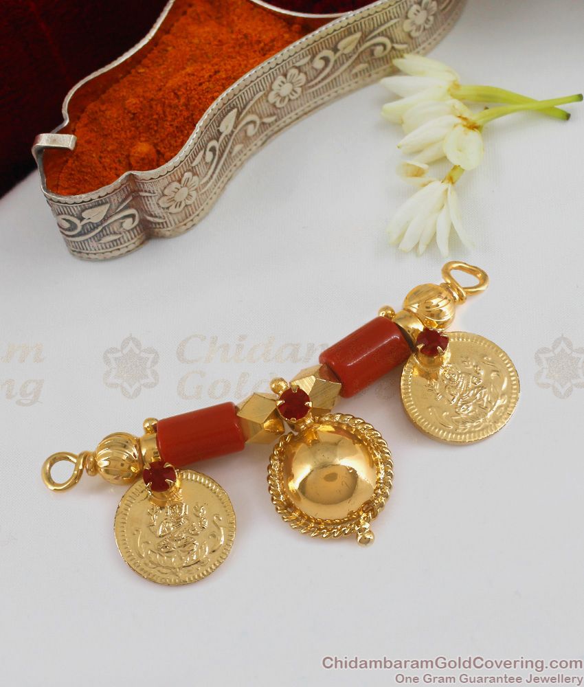 THAL113 Ruby Stone Gold Plated Lakshmi Coin Thali Set