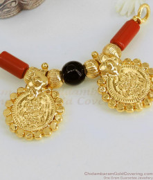 Traditional Black Bead Gold Lakshmi Coin Andhra Thali Design For Women THAL132 Traditional Black Bead Gold Lakshmi Coin Andhra Thali Design For Women THAL132