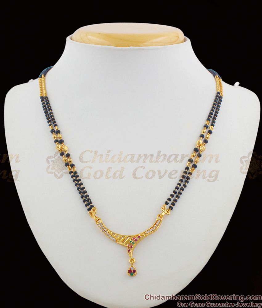 Multicolor Stone Pendant Short Mangalsutra Thali Chain Double Line Model THAL43