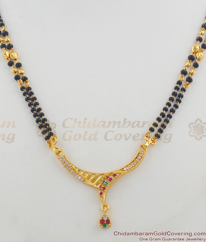 Multicolor Stone Pendant Short Mangalsutra Thali Chain Double Line Model THAL43