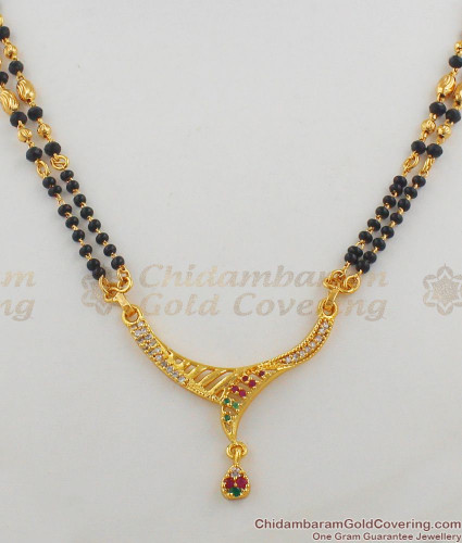Two Line Black Beads Short Thali Chain Mangalsutra Traditional
