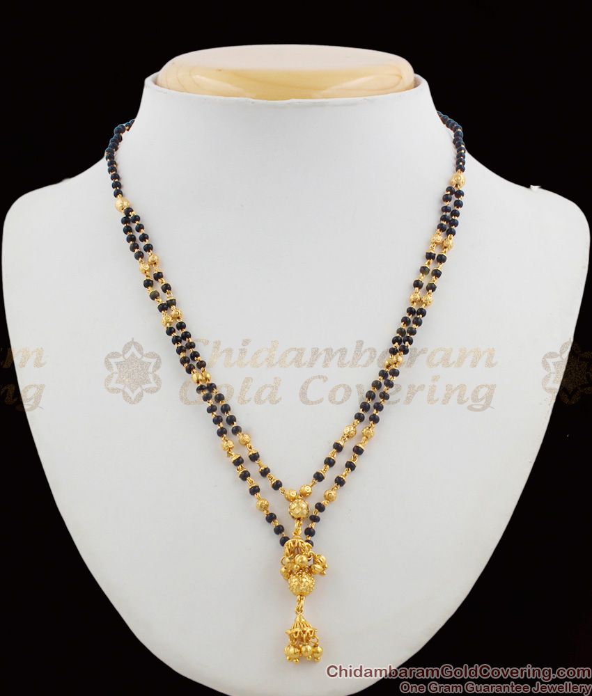 Multi Line Gold Plated Black Beads Mangalsutra Short Chain Collections THAL48