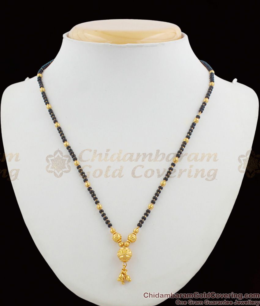 Daily Wear Black Beads Design Gold Plated Mangalsutra Ball Model Short Chain THAL49