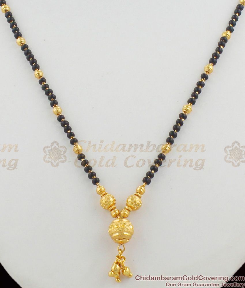 Daily Wear Black Beads Design Gold Plated Mangalsutra Ball Model Short Chain THAL49