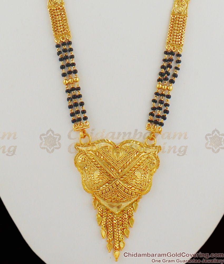 Multiline Gold Plated Mangalsutra Black Beaded Long Thali Chain Design THAL60