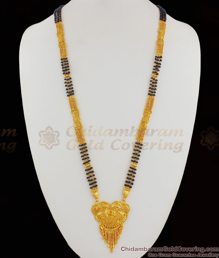 Bollywood Design Gold Mangalsutra Black Beaded Long Thali Chain Jewelry THAL61