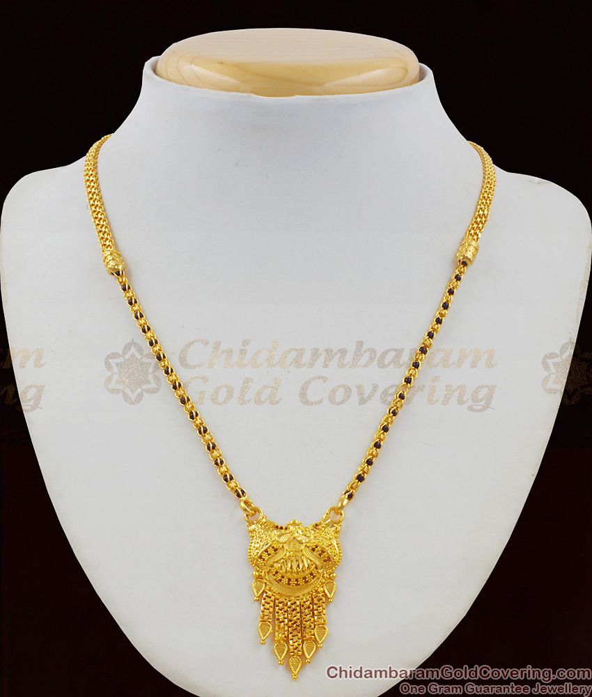Gold Plated With Black Beaded Mangalsutra Trendy Design Thali Chain For Womens THAL63