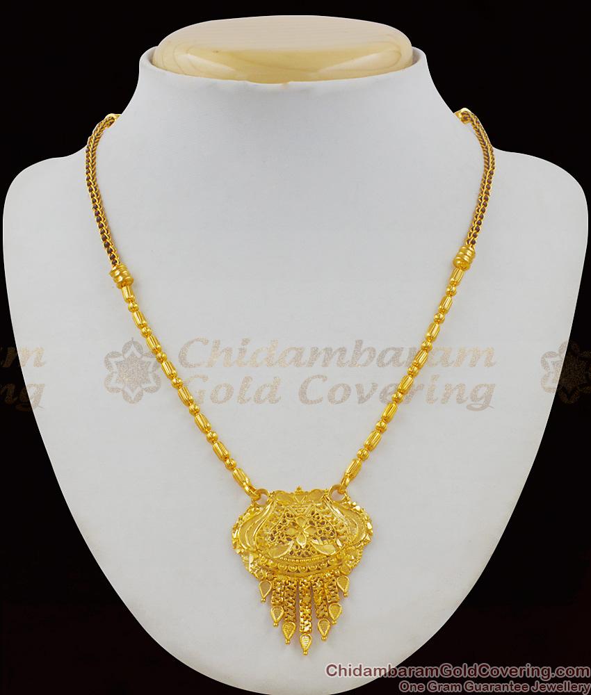 Gold Plated With Black Beaded Mangalsutra Trendy Design Thali Chain For Womens THAL81